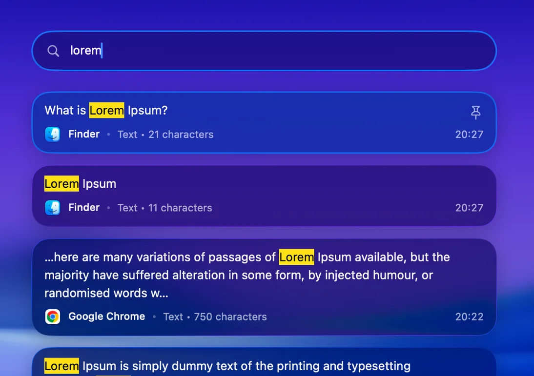 Type what you remember and matching clips are highlighted as you search.